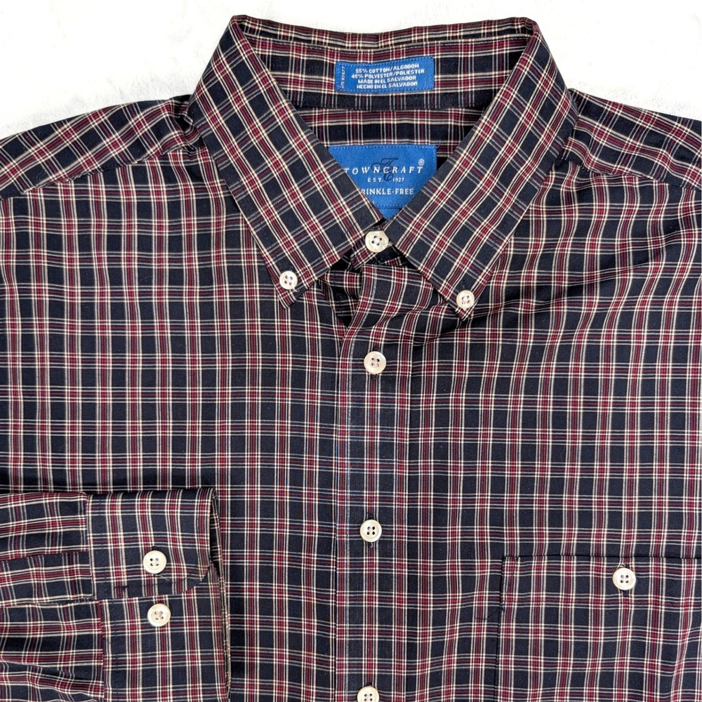 Towncraft Mens Plaid Wrinkle Free Button Down Shirt Size Medium Long Sleeve‎